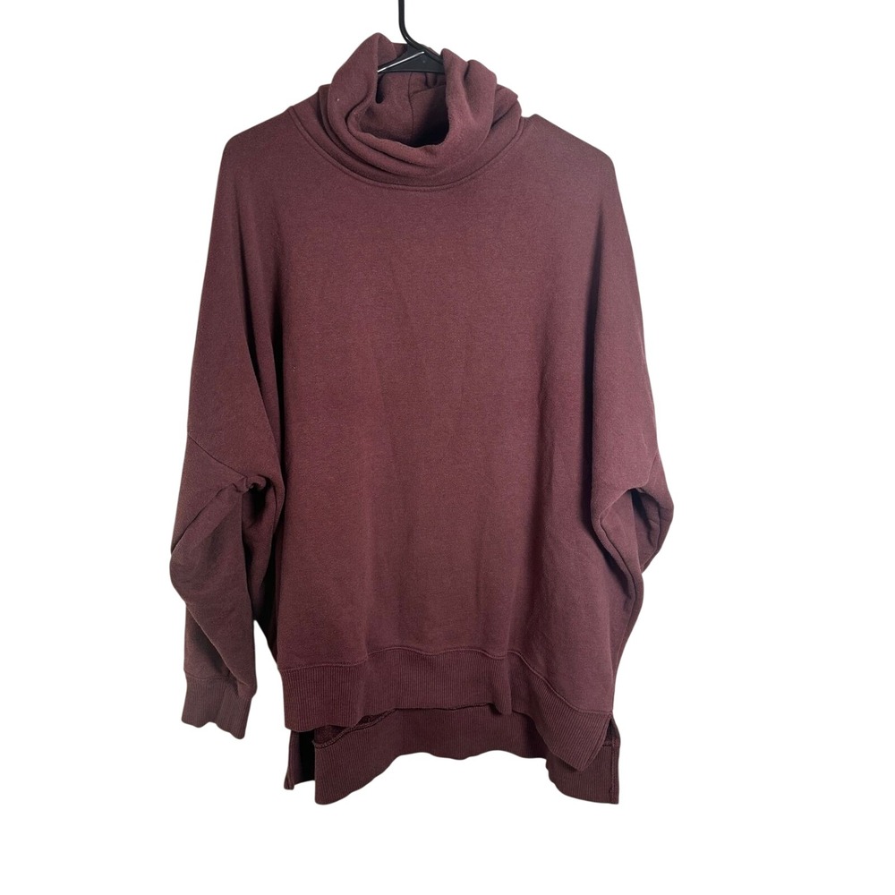 Aerie Oversized Turtleneck Sweatshirt Burgundy Maroon High Low Fleece Large